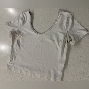 Lululemon White Short Sleeve Top Slightly Cropped Fit Fun Fashion Find